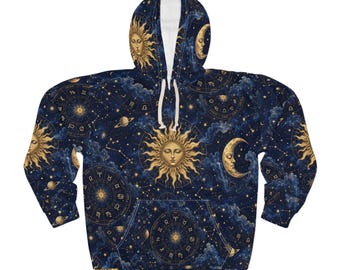 Hoodie met gouden zon en maansikkel | Celestial Starry Night-trui
