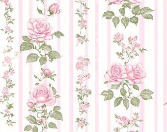 Tela de rayas verticales Rose Vine, tela de rayas verticales Coquette, tela floral estilo campestre francés, tela para coser vestidos, tela 100% algodón por medio metro.