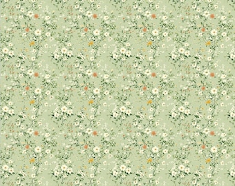 Tela floral vintage, tela floral pequeña verde salvia, tela shabby chic francesa, tela suave para vestidos de estilo rústico, tela 100% algodón por medio metro.