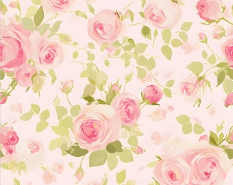 Tela floral rosa pastel, tela de rosas acuarela, tela shabby chic, tela campestre francesa coqueta, tela 100% algodón por medio metro.
