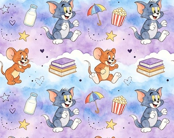 Tela de Tom y Jerry, tela de Disney de gato y ratón, tela degradada para vestidos de juego infantiles, tela de anime, tela de dibujos animados, tela 100% algodón por medio metro.
