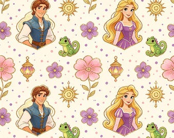 Tela de princesas Disney, tela de Rapunzel, tela de Flynn Pascal, tela de chica caprichosa, tela de anime, tela de dibujos animados, tela 100% algodón por medio metro.