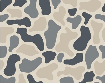 Duck Camouflage Fabric Neutral Blue Grey Blob Fabric Vintage Woodland Camo Fabric Old School Fabric 100% Cotton Fabric By The Half Yard