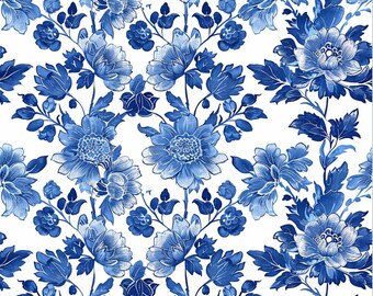 Tela de estilo chinoiserie con estampado floral, tela de flores Blue Willow Vine, tela de estilo shabby chic francés, tela para vestidos de verano, tela 100% algodón por medio metro.