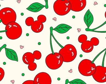Tela Mickey Cherry, tela Disney Summer Fruit, tela de lunares, tela de anime, tela de dibujos animados, tela 100% algodón por medio metro.