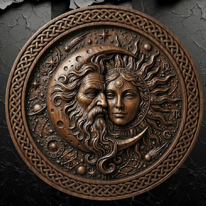 Celestial Sun and Moon 3D STL File for CNC Router | Mystical Wood Carving Relief | Laser Engraving Digital Design | Astrological Wall Art