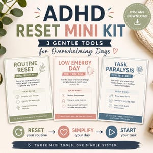 Paquete Mini Kit de Reinicio para TDAH / Reinicio de Rutinas, Día de Baja Energía y Parálisis por Tareas (Imprimible) / Planificador para TDAH (Descarga Instantánea)
