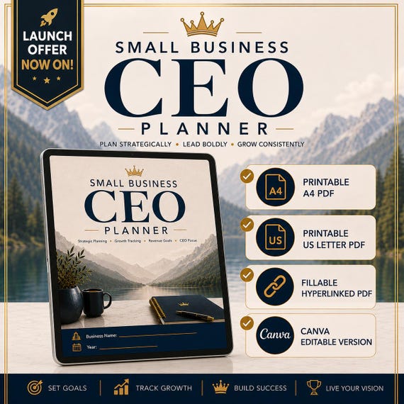 Small Business CEO Planner | Fillable PDF, A4, US Letter, Canva Editable