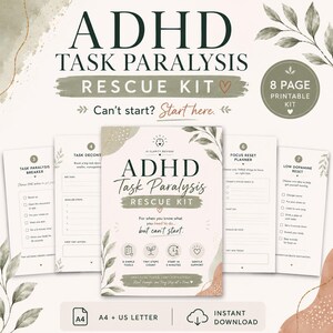ADHD Task Paralysis Rescue Kit Printable | Executive Function Planner | ADHD Productivity Tools | Task Initiation Workbook