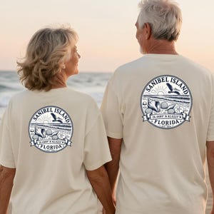 Sanibel Island Florida Woodcut Comfort Colors T-Shirt | Coastal Nautical Top
