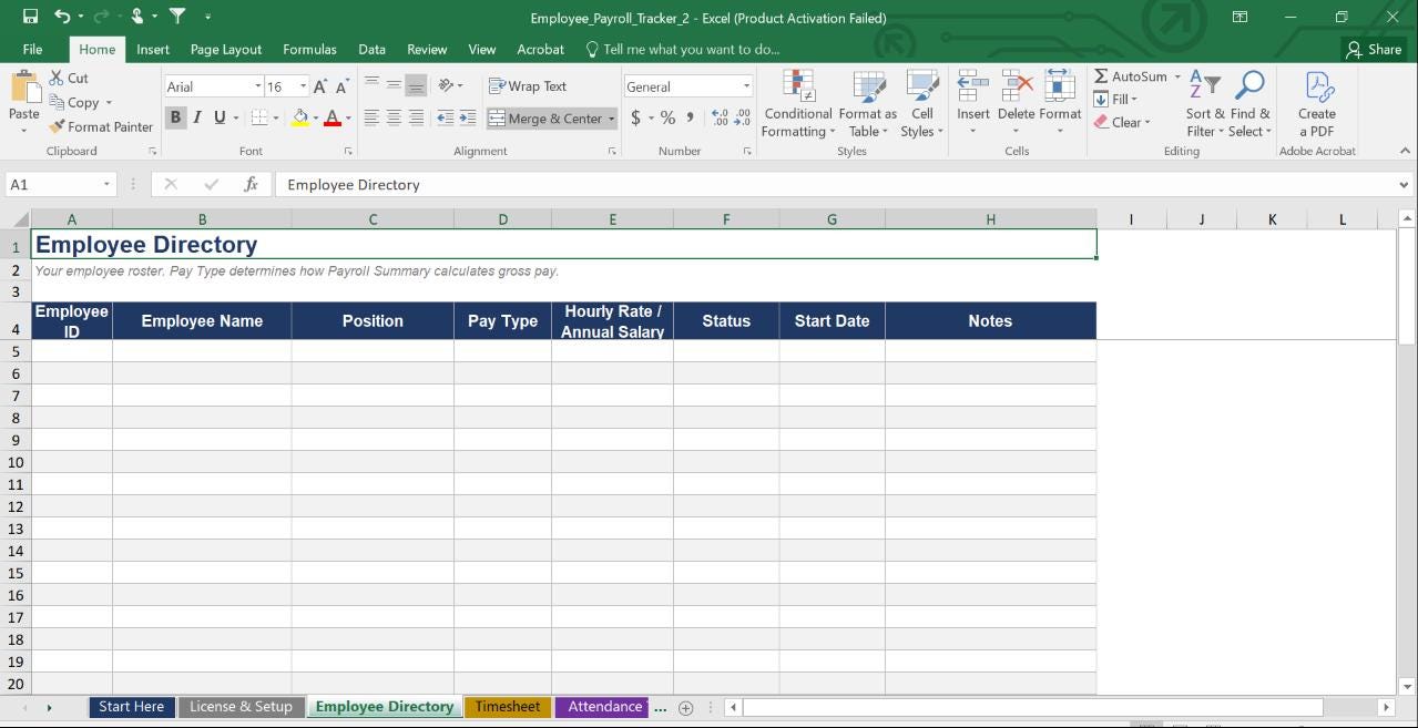Employee Payroll Tracker, Timesheet Calculator, Attendance Log (Excel Google Sheets)