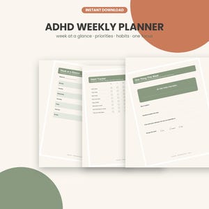 ADHD Weekly Planner Printable, Week at a Glance, Priorities Habit Tracker, Digital Download PDF
