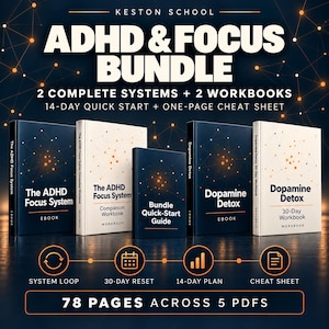 ADHD Focus Bundle with Dopamine Detox 2 Ebooks 2 Workbooks and 14 Day Quick Start Guide