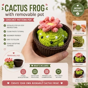 Cactus Frog Crochet Pattern | Amigurumi Cactus Frog PDF | Frog with Removable Pot | Kawaii Crochet Download