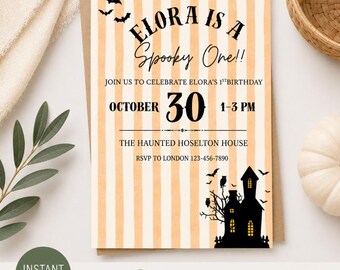 Spooky One Birthday Invitation | Cute Ghost First Birthday Invite | Editable Canva Halloween Party Template | Pastel Boo Bash Printable
