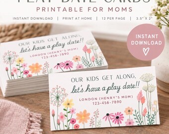 Mom Friend Playdate Business Style Contact Card 10+ Designs – Digital Download Mommy Networking Card (Editable Canva Template