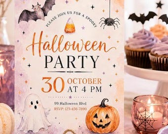 Watercolor Halloween Party Invite | Trunk or Treat Trick or Treat | Spooky & Colorful Invitation (Digital Download)