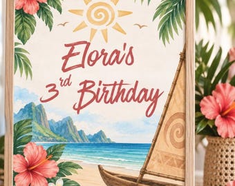 Moana Inspired Birthday Welcome Sign, Tropical Birthday Party Sign, Island Birthday Decor, Hawaiian Party Welcome Sign, Girls Birthday Print