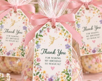 Fairy 1st Birthday Thank You Bag Tags • Magical Woodland Theme • This Little Fairy is Turning 1 | Editable Canva Template (Digital Download)