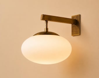 Handmade Brass Globe Wall Sconce - Mid-Century Frosted Glass Light