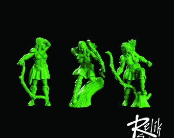 Archer Girl Wood Elf 3 Model Set 28mm 32mm - Unpainted Resin Figure