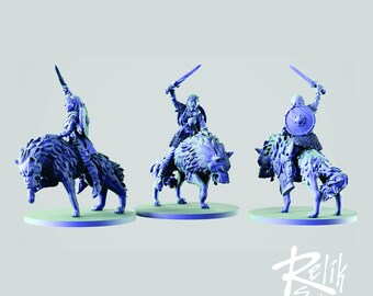 Viking on Wolf Model 28mm 32mm - Unpainted Resin Figure
