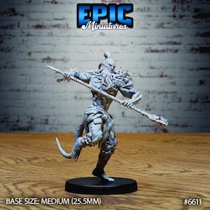 May include: A light gray miniature figurine of a humanoid creature with tentacle-like facial features, holding a long spear. The figure stands on a circular black base. Text on the image includes EPIC Miniatures, BASE SIZE: MEDIUM (25.5MM), and #6611.