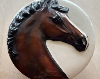 Vtg Happy Appy Valley Trinket Dish Covered Brown Horse Signed Diane 1988 Pottery