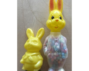 Vintage paashaas snoepdoos LOT van 2 geel plastic Hong Kong