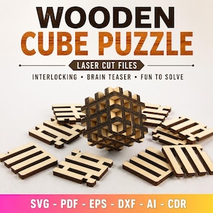 Wooden Cube Puzzle SVG Bundle | Laser Cut Brain Teaser Files | CNC Puzzle Box Template | Glowforge Dxf Ai Eps Pdf Cdr
