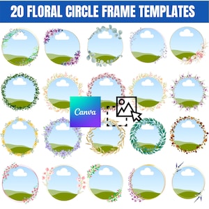 20 Floral Circle Frame Templates | Canva Photo Frames | Editable Round Flower Frames | Printable Canva Design