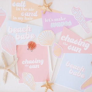 Summer Beach Theme Printables, Pennant Flags, Seashells, Beach Babe, Make Waves, Printables, Chasing The Sun, Mermaid Theme, Summertime