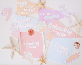 Summer Beach Theme Printables, Pennant Flags, Seashells, Beach Babe, Make Waves, Printables, Chasing The Sun, Mermaid Theme, Summertime