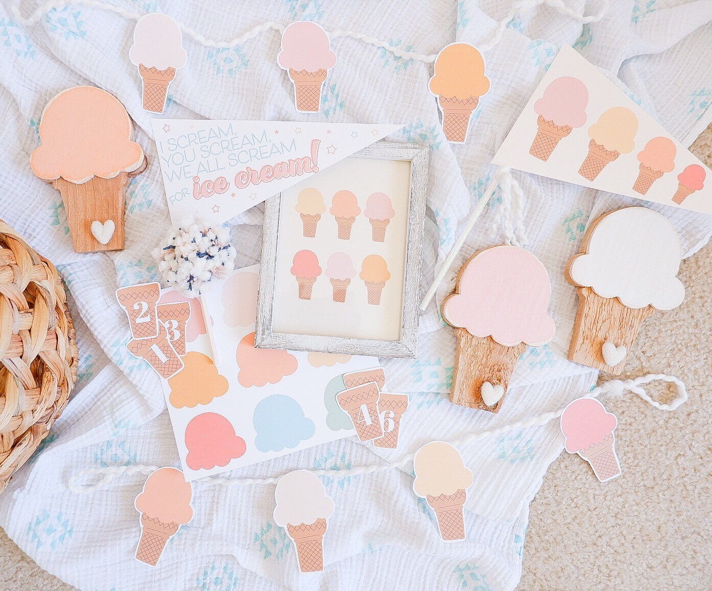 Ice Cream Printables, Ice Cream Activities, Pennant Flags, Matching Game, Kids Room Decor, Playroom Decor, Garland, Summer Decor,