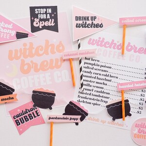Witch's Brew Coffee Co. Printable Set, Spooky Cute, Play Kitchen Cafe, Kids Coffee Shop, Halloween Decor, Playroom Decor, Coffee Station