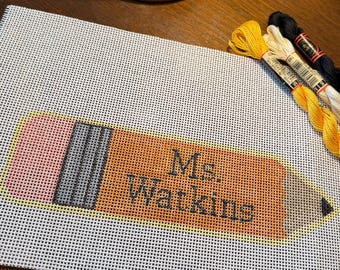 Teacher pencil needlepoint canvas – hand painted