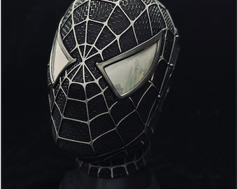 【スパイダーマン】新品 ブラックスパイダーマン 2Dマスク サムライミ版 サム・ライミ版スパイダーマンマスク、フェイスシェルと3Dラバーウェブ