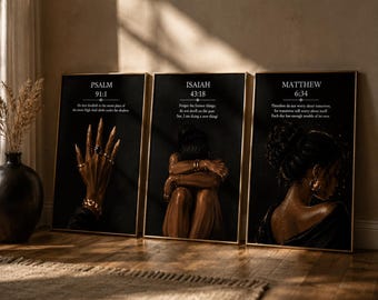 Christian Wall Art Set of 3, Black Woman Bible Verse, Digital Download Prints Collection