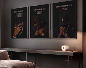 Christian Wall Art Set of 3, Bible Verse Prints, Black Prayer Decor Digital Download
