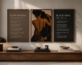 Black Couple Wall Art Set of 3, Black Love Quotes, Luxury Digital Download Decor