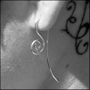 Long Hook Spiral Silver Tribal Earrings image 2