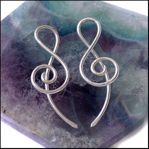 Treble Clef Curl Silver Tribal Earrings image 1