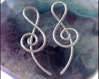 Treble Clef Curl Silver Tribal Earrings