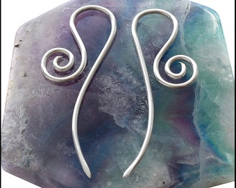 Long Hook Spiral Silver Tribal Earrings