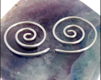 Large Spiral Curl Silver Tribal Earrings