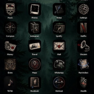 iPhone-appikoner | Stone Glow Mummy Grunge-tema (48 ikoner + bakgrundsbilder)