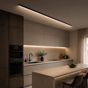 Black Linear LED Ceiling Light | 1 m, 2 m, 3 m | Made in Italy | 2700K, 3000K, 4000K, 6000K | Designer Lamp for Kitchen, Living Room, and Office