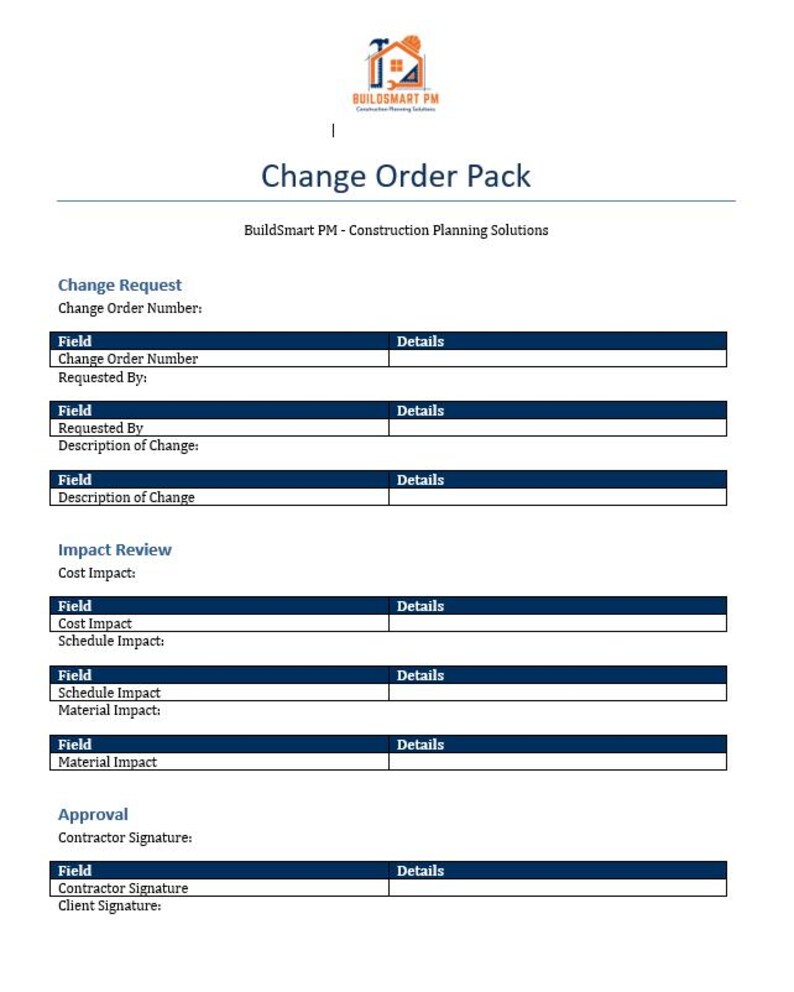 Construction Change Order Template Bundle | Contractor Change Order ...