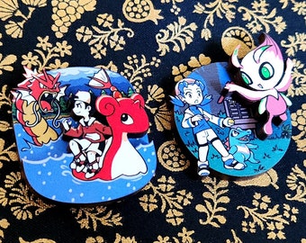 Johto-inspired Gold and Crystal Multidimensional 1.5" Pins