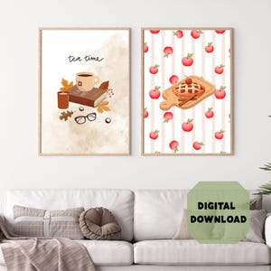 Ensemble de 6 affiches murales automnales chaleureuses, posters de citrouilles pour une décoration d'automne cosy, illustrations esthétiques pour Thanksgiving, téléchargement numérique